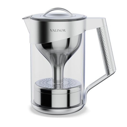 Valinor glass and stainless steel water filtration pitcher